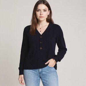 Madewell Ribbed Lyle Henley Sweater V-Neck Pullover Wool Blend Navy Blue Size XL